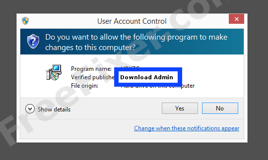Screenshot where Download Admin appears as the verified publisher in the UAC dialog